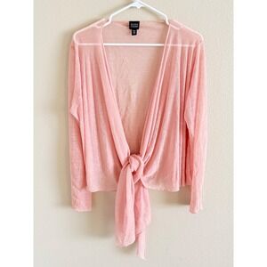 Eileen Fisher Pink Linen Cupro Tie Front Sheer Cardigan Sweater Italian Yarn L